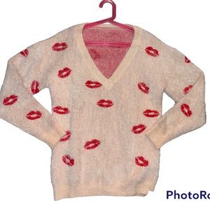 Pink Lips 👄 Fuzzy Sweater